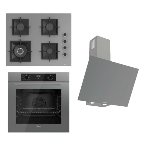 Ferre FLOWART-SILENTART Serisi Gri Set (SC408-WFA + QBL63CPR +D079-SA ) - Döküm Izgara / 65 cm Ocak