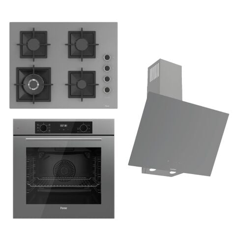 Ferre FLOWART-SILENTART Serisi Gri Set (SC408-WFA + QBL63CPR +D079-SA ) - Döküm Izgara / 65 cm Ocak