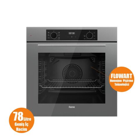 Ferre FLOWART-SILENTART Serisi Gri Set (SC408-WFA + QBL63CPR +D079-SA ) - Döküm Izgara / 65 cm Ocak