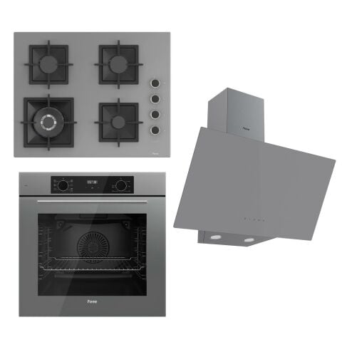 Ferre FLOWART Serisi Gri Set (SC408-WFA + QBL63CPR +D079 ) - Döküm Izgara / 65 cm Ocak