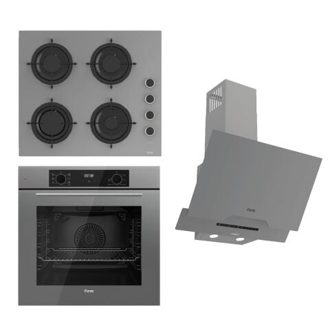 Ferre FLOWART-SILENTART Serisi Gri Set (CS208-FA + QBL63CPR +D065-SA ) - Emaye Izgara / Kademeli Musluk