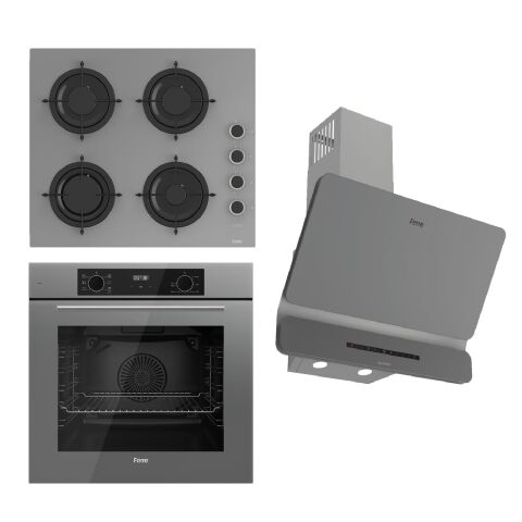Ferre FLOWART-SILENTART Serisi Gri Set (CS208-FA + QBL63CPR +D082-SA ) - Emaye Izgara / Kademeli Musluk