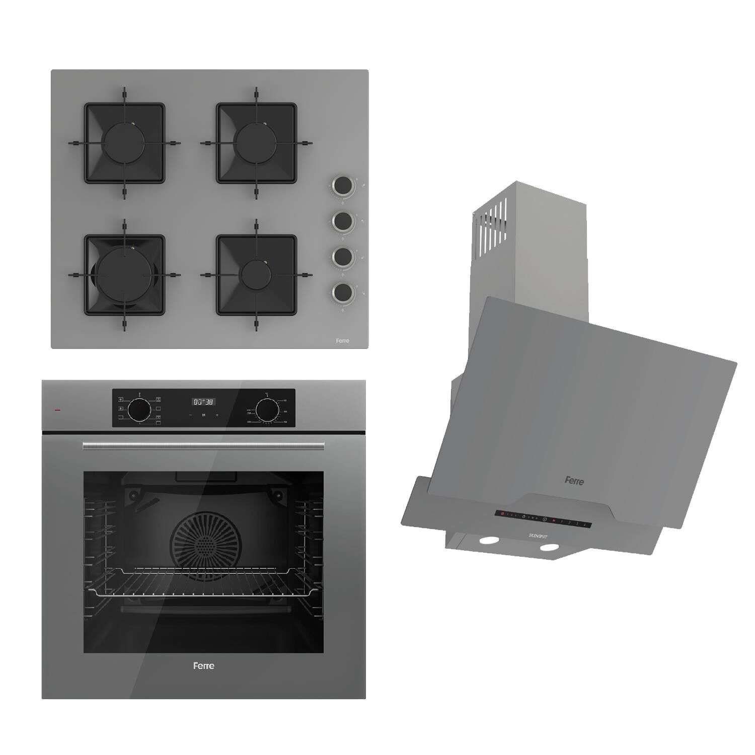 Ferre FLOWART-SILENTART Serisi Gri Set (SS208 + QBL63CPR +D065-SA ) - Emaye Izgara
