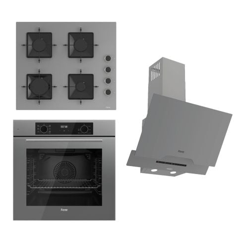 Ferre FLOWART-SILENTART Serisi Gri Set (SS208 + QBL63CPR +D065-SA ) - Emaye Izgara