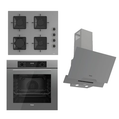 Ferre FLOWART-SILENTART Serisi Gri Set (SS208 + QBL63CPR +D065-SA ) - Emaye Izgara