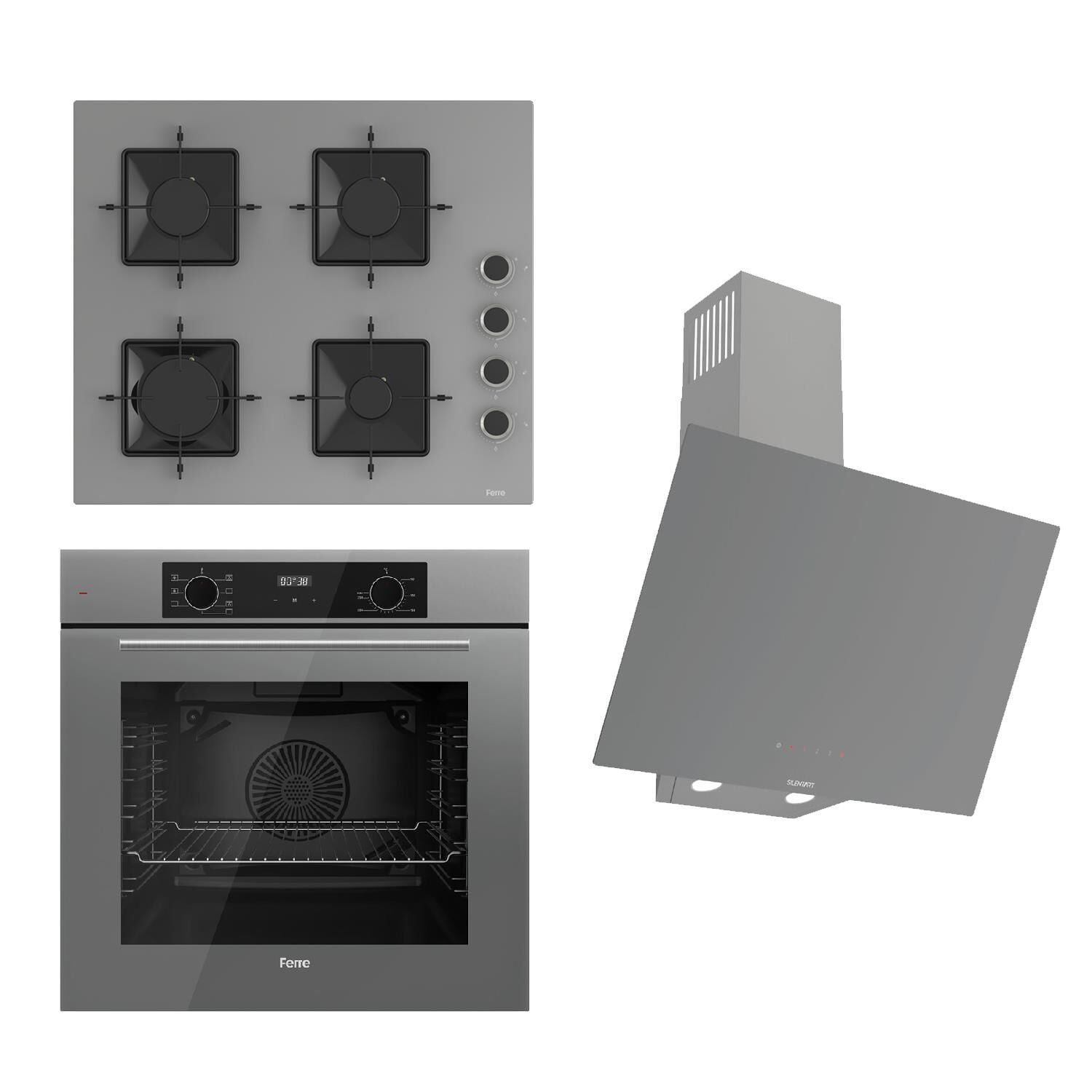 Ferre FRLOWART-SILENTART Serisi Gri Set (SS208 + QBL63CPR +D079-SA ) - Emaye Izgara