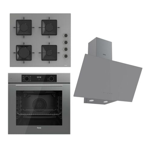 Ferre FLOWART Serisi Gri Set (SS208 + QBL63CPR +D079 ) - Emaye Izgara