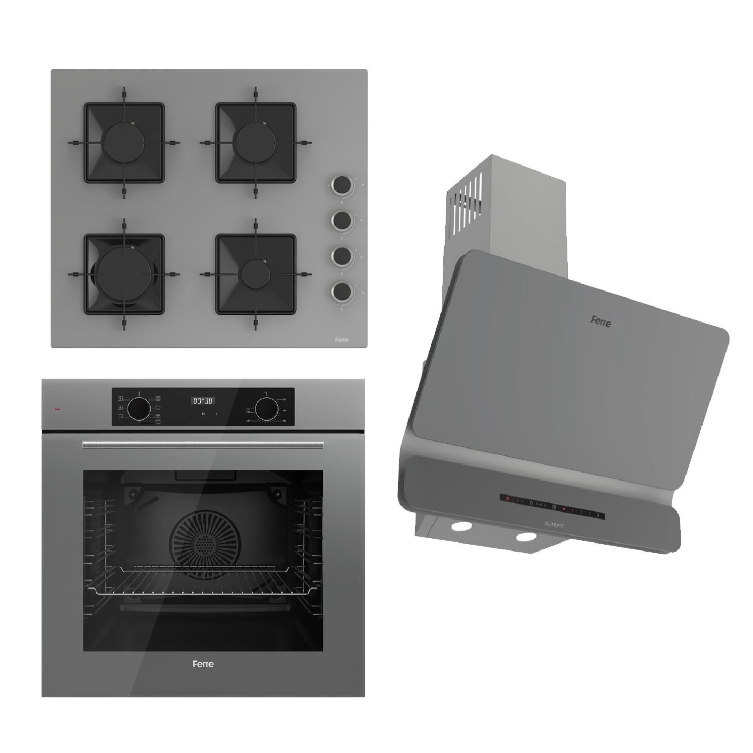 Ferre FLOWART-SILENTART Serisi Gri Set (SS208 + QBL63CPR +D082-SA ) - Emaye Izgara