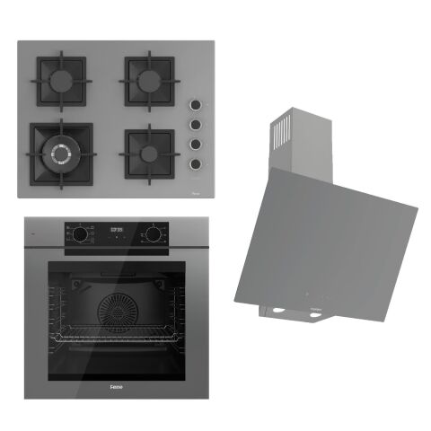 Ferre FRYART-SILENTART Serisi Gri Set (SC408-WFA + QEP63CPR +D079-SA ) - Döküm Izgara / 65 cm Ocak