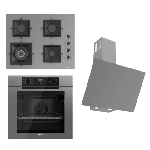 Ferre FRYART-SILENTART Serisi Gri Set (SC408-WFA + QEP63CPR +D079-SA ) - Döküm Izgara / 65 cm Ocak