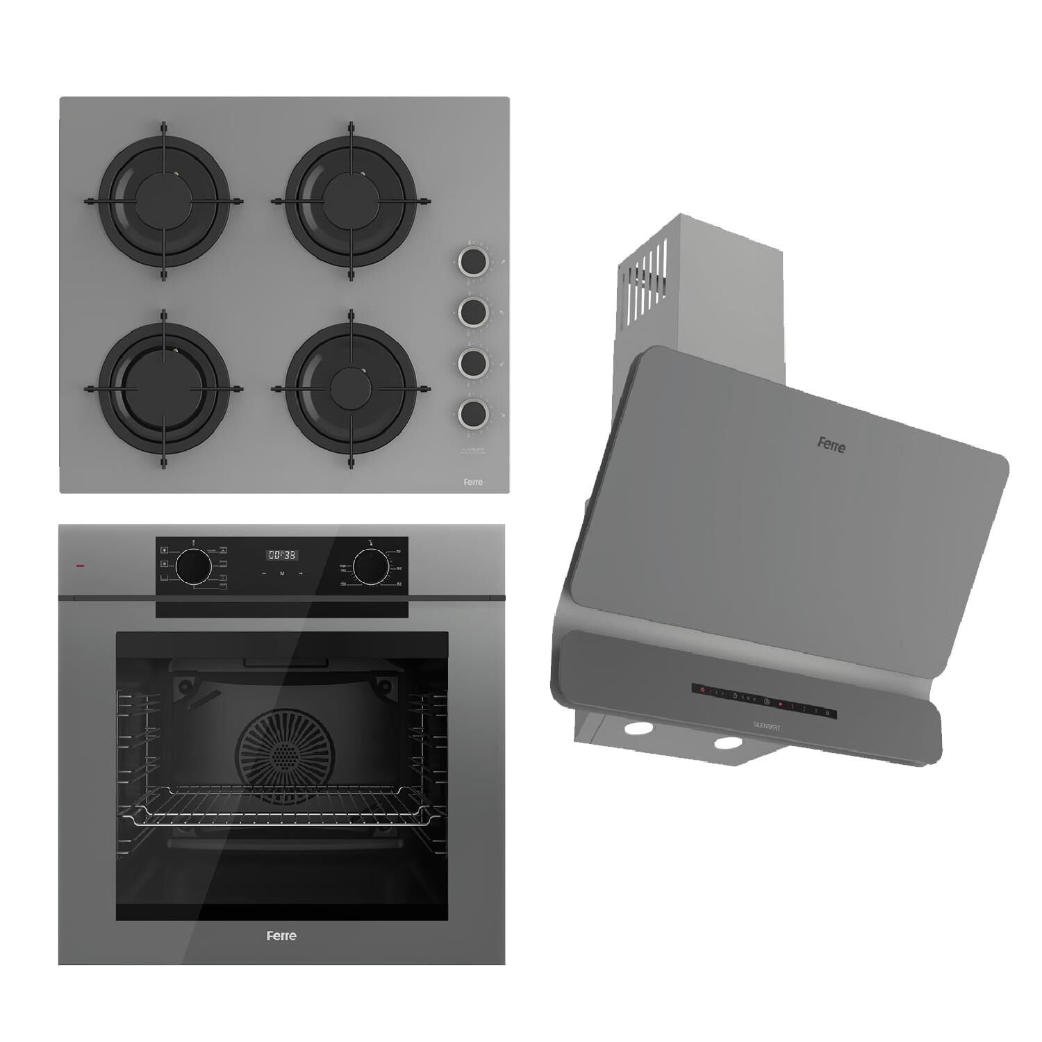 Ferre FRYART-SILENTART Serisi Gri Set (CS208-FA + QEP63CPR +D082-SA ) - Emaye Izgara / Kademeli Musluk