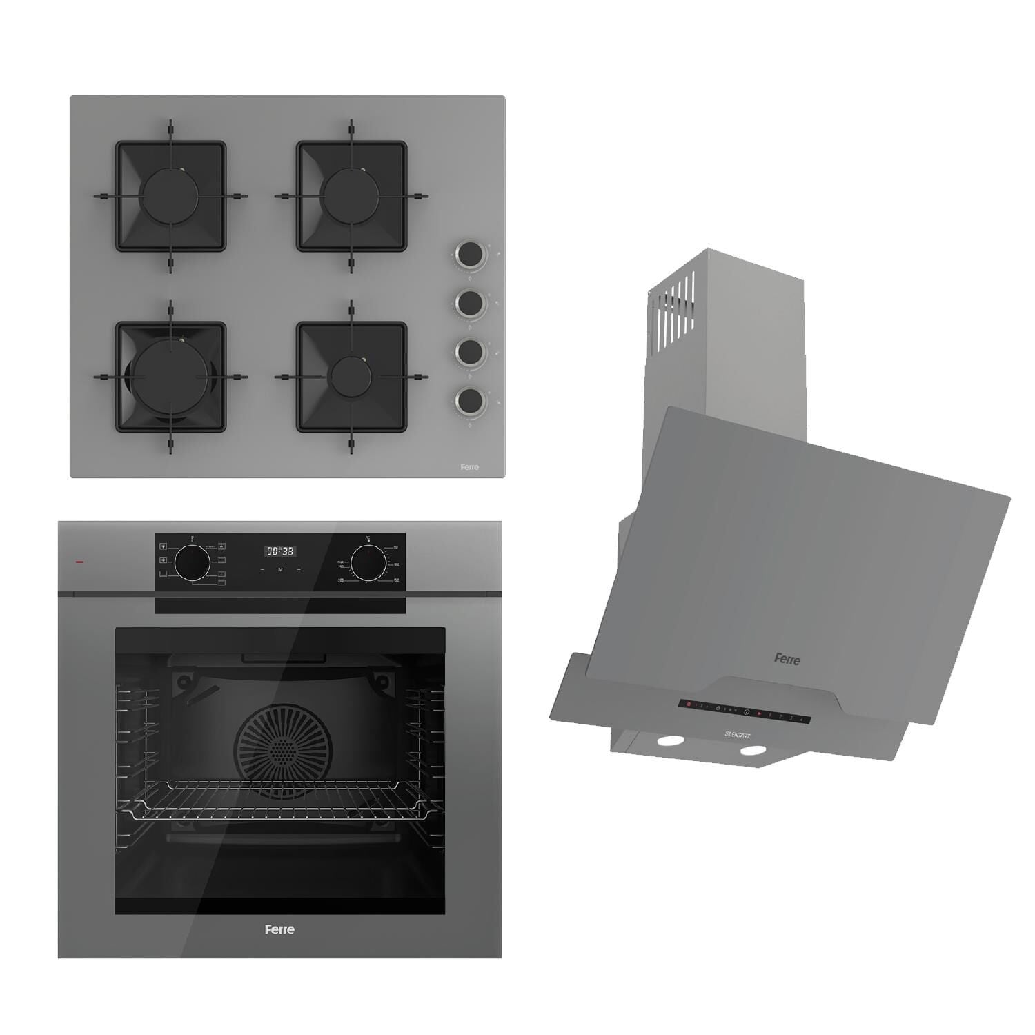 Ferre FRYART-SILENTART Serisi Gri Set (SS208 + QEP63CPR +D065-SA ) - Emaye Izgara