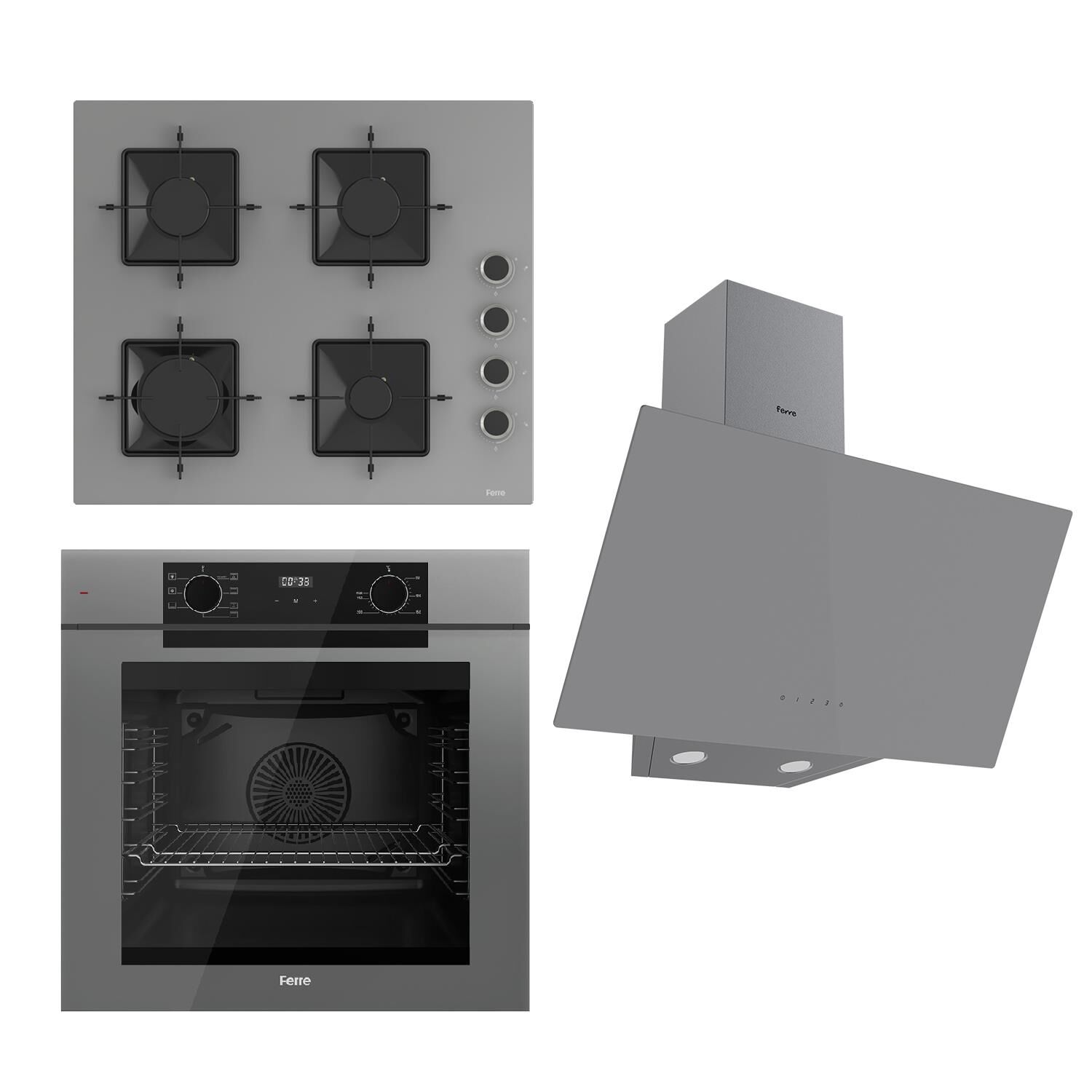 Ferre FRYART-SILENTART Serisi Gri Set (SS208 + QEP63CPR +D079-SA ) - Emaye Izgara