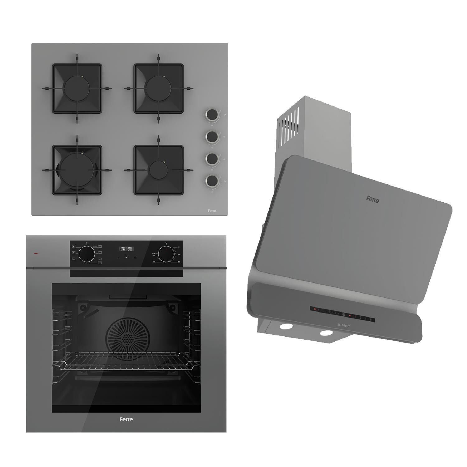 Ferre FRYART-SILENTART Serisi Gri Set (SS208 + QEP63CPR +D082-SA ) - Emaye Izgara