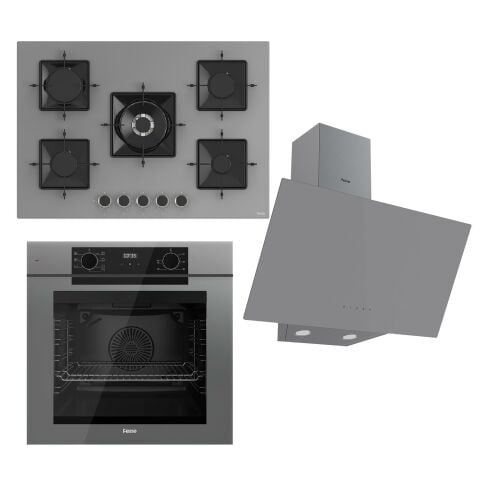 Ferre FRYART Serisi Gri Set (SS038 + QEP63CPR +D079 ) - Döküm Izgara / 75 cm Ocak