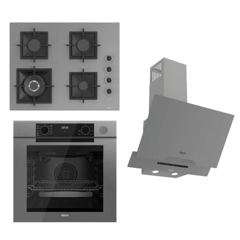 Ferre STEAMART-FRYART-SILENTART Serisi Gri Set (SC408-WFA + QEP64CPR +D065-SA ) - Döküm Izgara / 65 cm Ocak