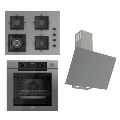 Ferre STEAMART-FRYART-SILENTART Serisi Gri Set (SC408-WFA + QEP64CPR +D079-SA ) - Döküm Izgara / 65 cm Ocak