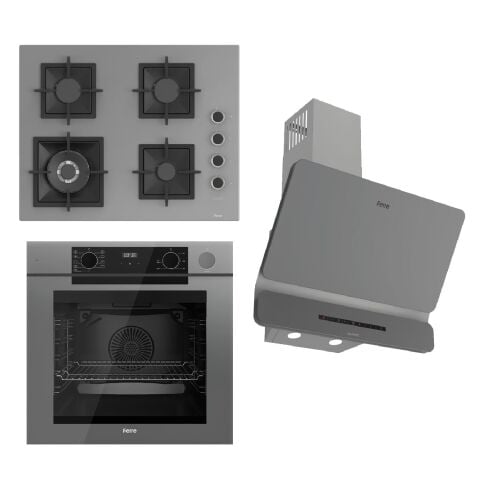 Ferre STEAMART-FRYART-SILENTART Serisi Gri Set (SC408-WFA + QEP64CPR +D082-SA ) - Döküm Izgara / 65 cm Ocak