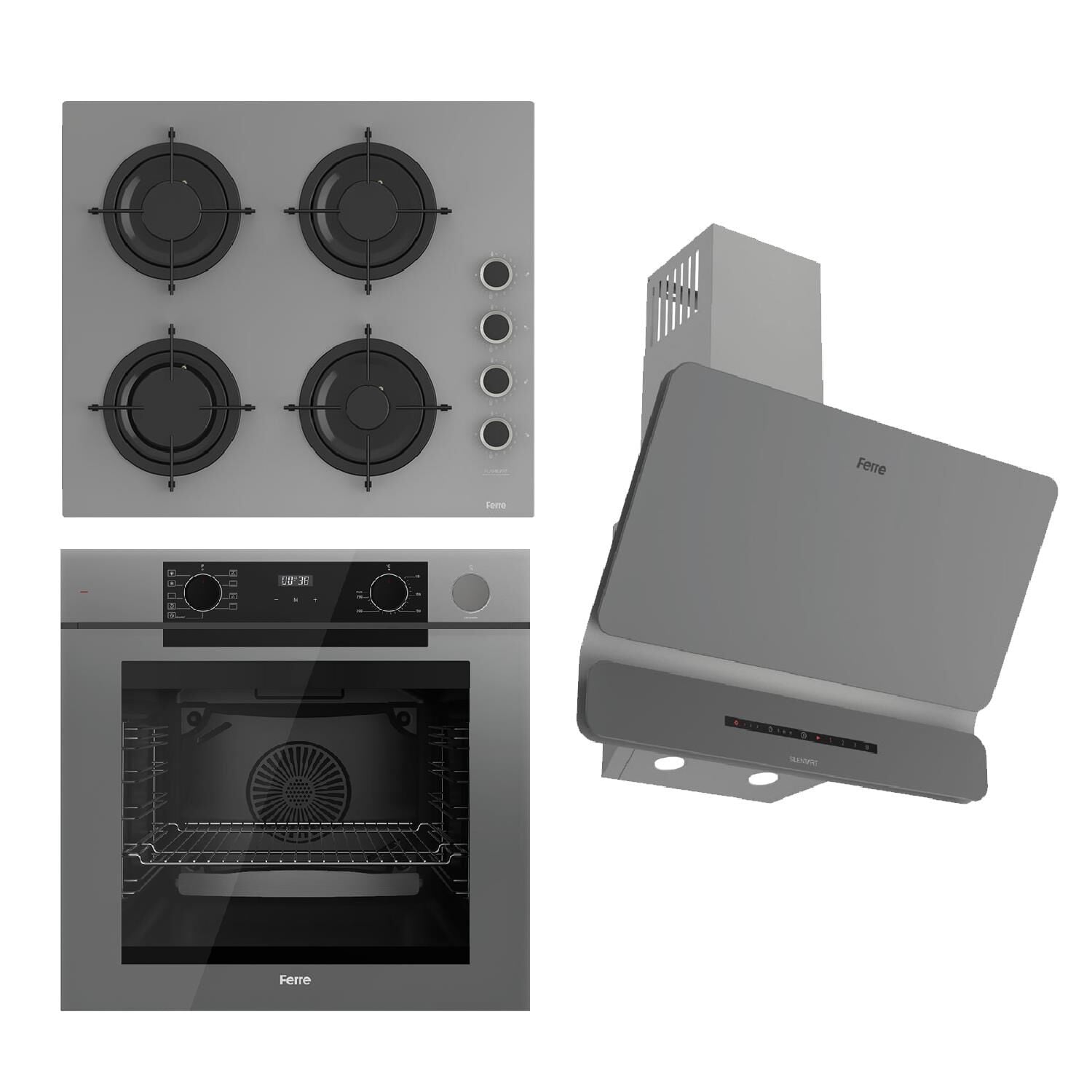 Ferre STEAMART-FRYART-SILENTART Serisi Gri Set (CS208-FA + QEP64CPR +D082-SA ) - Emaye Izgara / Kademeli Musluk