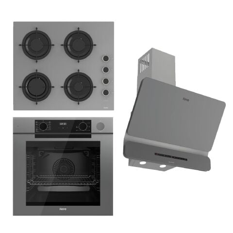 Ferre STEAMART-FRYART-SILENTART Serisi Gri Set (CS208-FA + QEP64CPR +D082-SA ) - Emaye Izgara / Kademeli Musluk