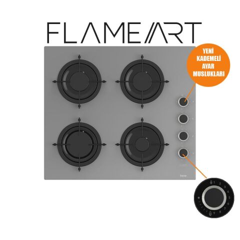 Ferre STEAMART-FRYART-SILENTART Serisi Gri Set (CS208-FA + QEP64CPR +D082-SA ) - Emaye Izgara / Kademeli Musluk