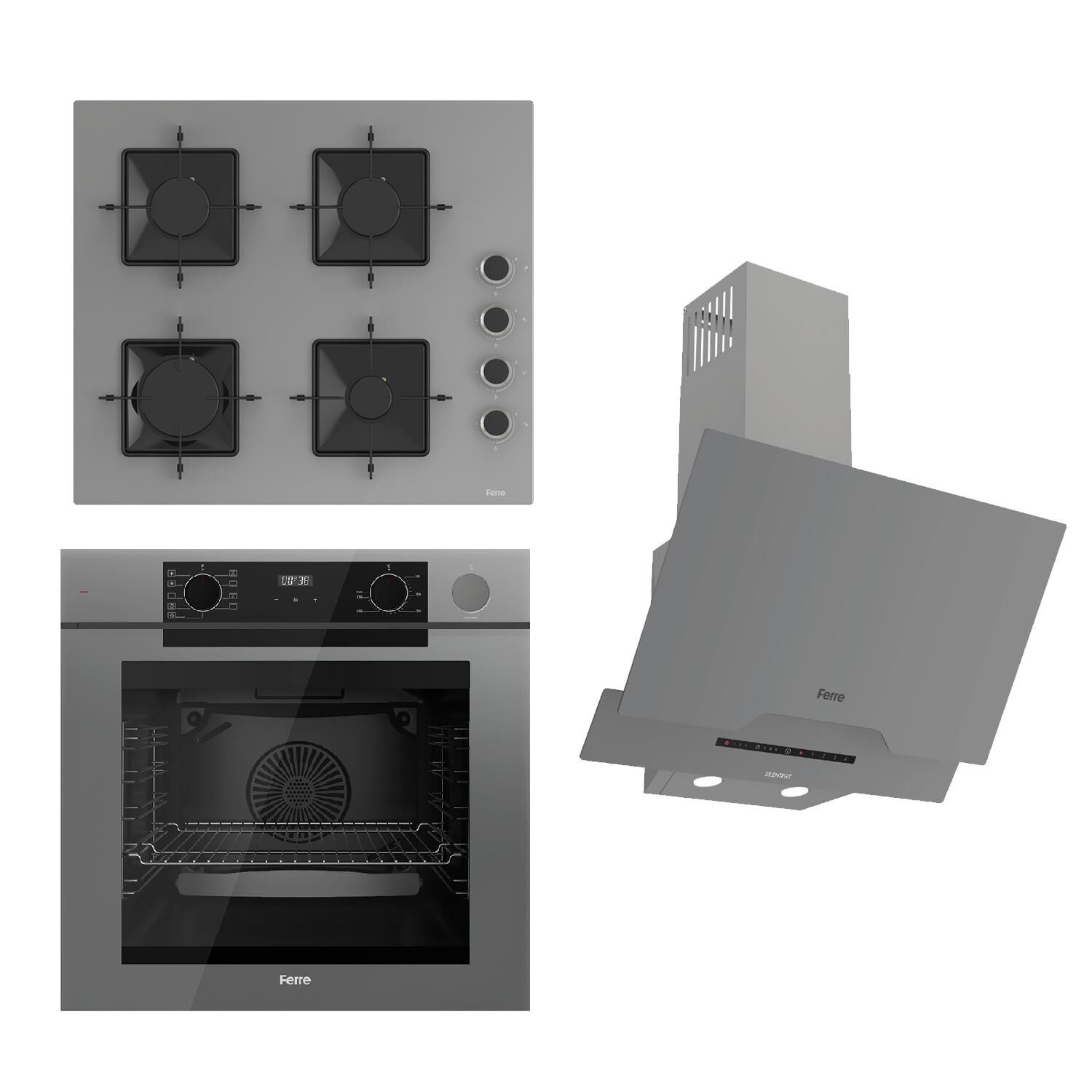 Ferre STEAMART-FRYART-SILENTART Serisi Gri Set (SS208 + QEP64CPR +D065-SA ) - Emaye Izgara