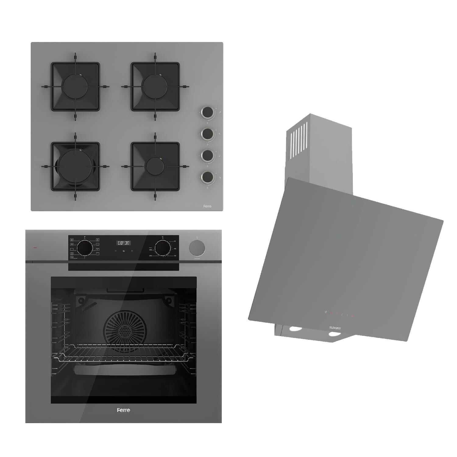 Ferre STEAMART-FRYART-SILENTART Serisi Gri Set (SS208 + QEP64CPR +D079-SA ) - Emaye Izgara