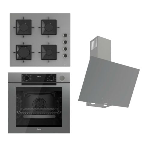 Ferre STEAMART-FRYART-SILENTART Serisi Gri Set (SS208 + QEP64CPR +D079-SA ) - Emaye Izgara