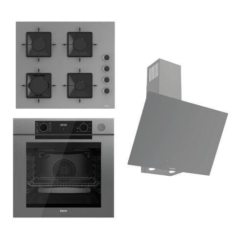 Ferre STEAMART-FRYART-SILENTART Serisi Gri Set (SS208 + QEP64CPR +D079-SA ) - Emaye Izgara