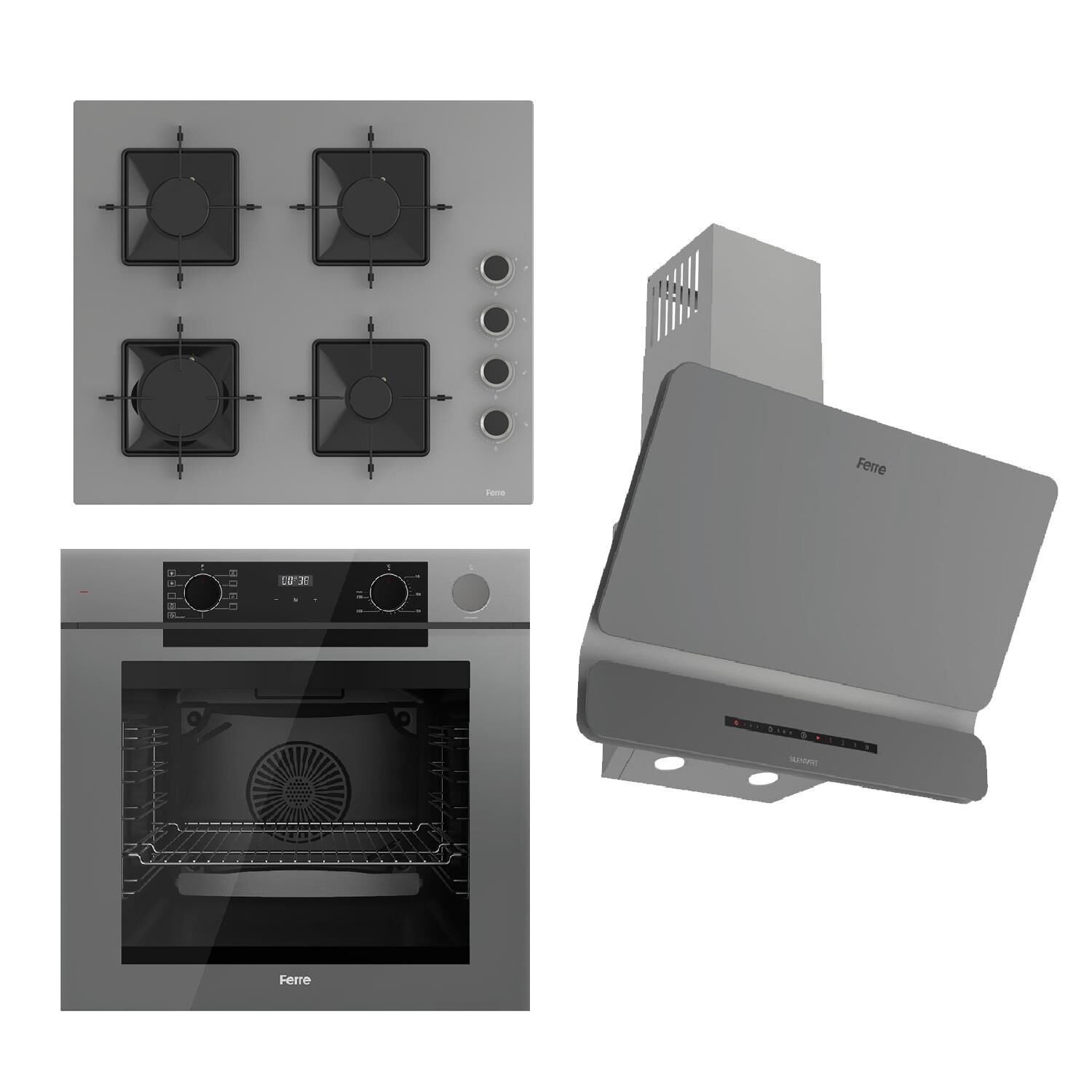 Ferre STEAMART-FRYART-SILENTART Serisi Gri Set (SS208 + QEP64CPR +D082-SA ) - Emaye Izgara