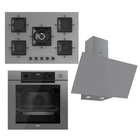 Ferre STEAMART-FRYART Serisi Gri Set (SS038 + QEP64CPR +D079 ) - Döküm Izgara / 75 cm Ocak