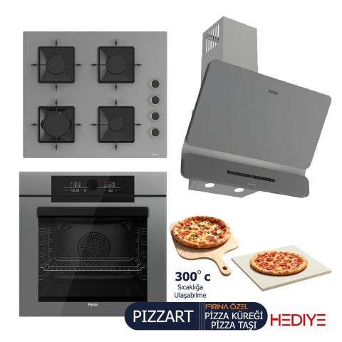 Ferre PIZZART-FRYART-SILENTART Serisi Gri Set (SS208 + QEP65CPR +D082-SA ) - Emaye Izgara / 60 cm