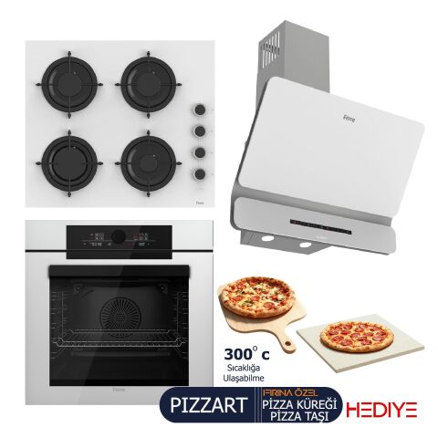 Ferre PIZZART-FRYART-SILENTART Serisi Beyaz Set (CS206-FA + QEP65CB +D081-SA ) - Emaye Izgara / Kademeli Musluk
