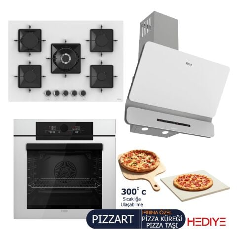 Ferre PIZZART-FRYART-SILENTART Serisi Beyaz Set (SS036 + QEP65CB +D081-SA ) - Emaye Izgara-75 cm