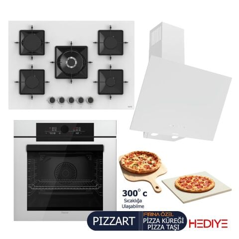 Ferre PIZZART-FRYART-SILENTART Serisi Beyaz Set (SS036 + QEP65CB +D078-SA ) - Emaye Izgara-75 cm
