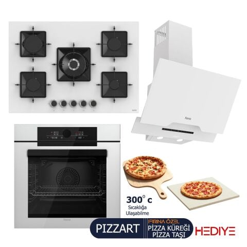 Ferre PIZZART-FRYART-SILENTART Serisi Beyaz Set (SS036 + QEP65CB +D064-SA ) - Emaye Izgara-75 cm