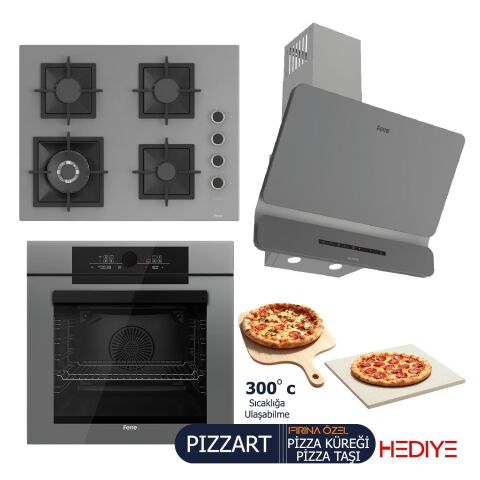 Ferre PIZZART-FRYART-SILENTART Serisi Gri Set (SC408-WFA + QEP65CPR +D082-SA ) - Döküm Izgara-65 cm