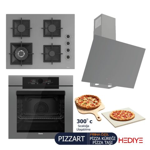 Ferre PIZZART-FRYART-SILENTART Serisi Gri Set (SC408-WFA + QEP65CPR +D079-SA ) - Döküm Izgara / 65-cm
