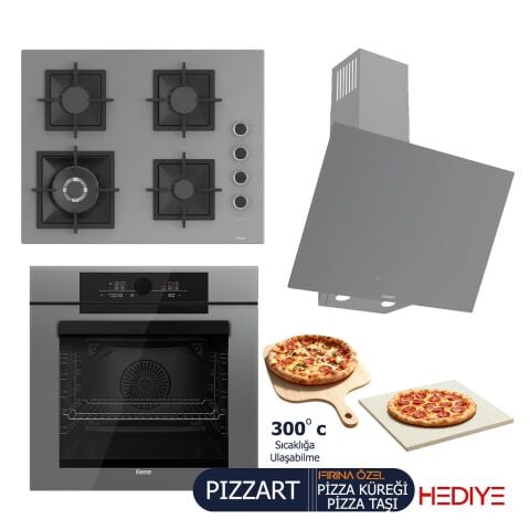 Ferre PIZZART-FRYART-SILENTART Serisi Gri Set (SC408-WFA + QEP65CPR +D079-SA ) - Döküm Izgara / 65-cm