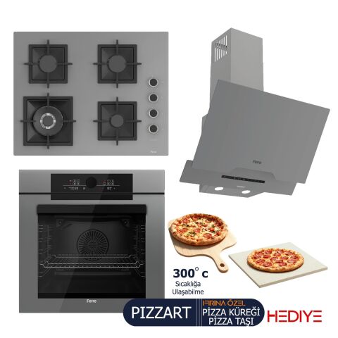 Ferre PIZZART-FRYART-SILENTART Serisi Gri Set (SC408-WFA + QEP65CPR +D065-SA ) - Döküm Izgara / 65-cm