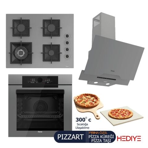 Ferre PIZZART-FRYART-SILENTART Serisi Gri Set (SC408-WFA + QEP65CPR +D065-SA ) - Döküm Izgara / 65-cm