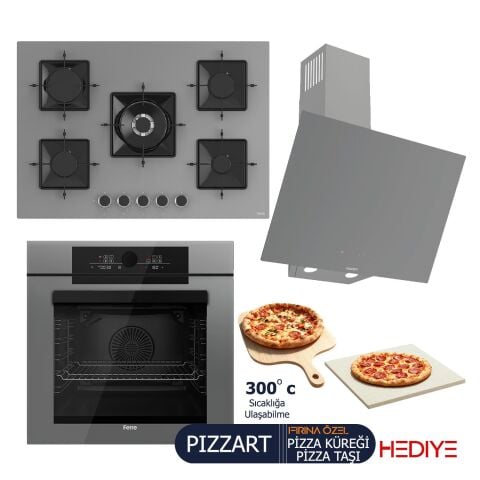 Ferre PIZZART-FRYART-SILENTART Serisi Gri Set (SS038 + QEP65CPR +D079-SA ) - Emaye Izgara-75 cm