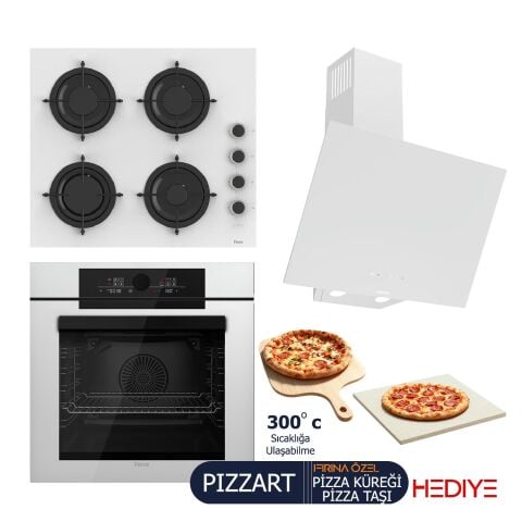 Ferre PIZZART-FRYART-SILENTART Serisi Beyaz Set (CS206-FA + QEP65CB +D078-SA ) - Emaye Izgara / Kademeli Musluk