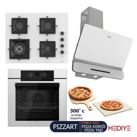 Ferre PIZZART-FRYART-SILENTART Serisi Beyaz Set (SC406-WFA + QEP65CB +D081-SA ) - Döküm Izgara-65 cm
