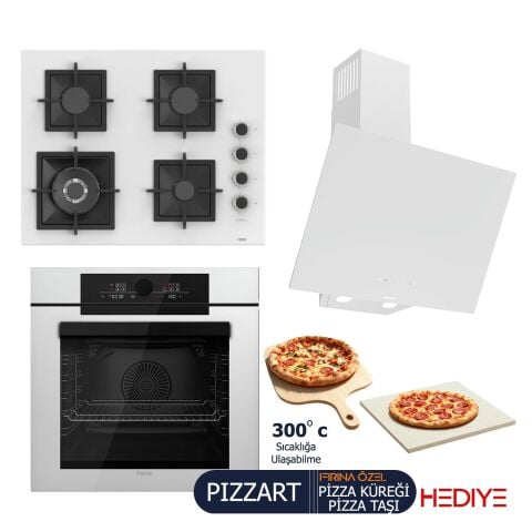 Ferre PIZZART-FRYART-SILENTART Serisi Beyaz Set (SC406-WFA + QEP65CB +D078-SA ) - Döküm Izgara-65 cm