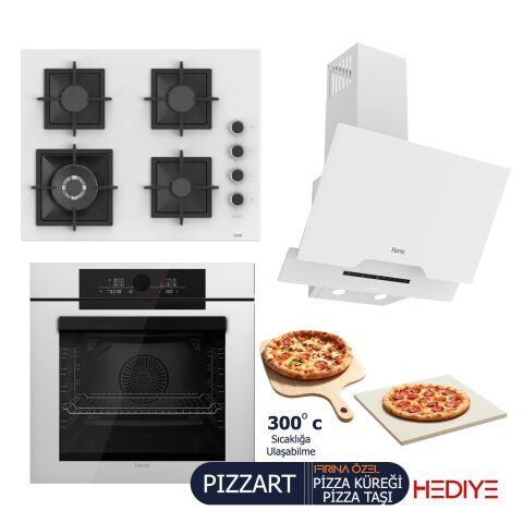 Ferre PIZZART-FRYART-SILENTART Serisi Beyaz Set (SC406-WFA + QEP65CB +D064-SA ) - Döküm Izgara-65 cm