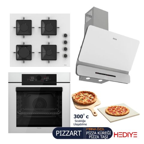 Ferre PIZZART-FRYART-SILENTART Serisi Beyaz Set (SS206 + QEP65CB +D081-SA ) - Emaye Izgara / 60 cm