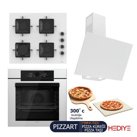 Ferre PIZZART-FRYART-SILENTART Serisi Beyaz Set (SS206 + QEP65CB +D078-SA ) - Emaye Izgara / 60 cm