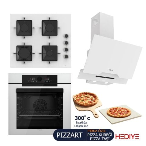 Ferre PIZZART-FRYART-SILENTART Serisi Beyaz Set (SS206 + QEP65CB +D064-SA ) - Emaye Izgara / 60 cm