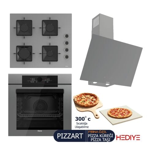 Ferre PIZZART-FRYART-SILENTART Serisi Gri Set (SS208 + QEP65CPR +D079-SA ) - Emaye Izgara / 60 cm